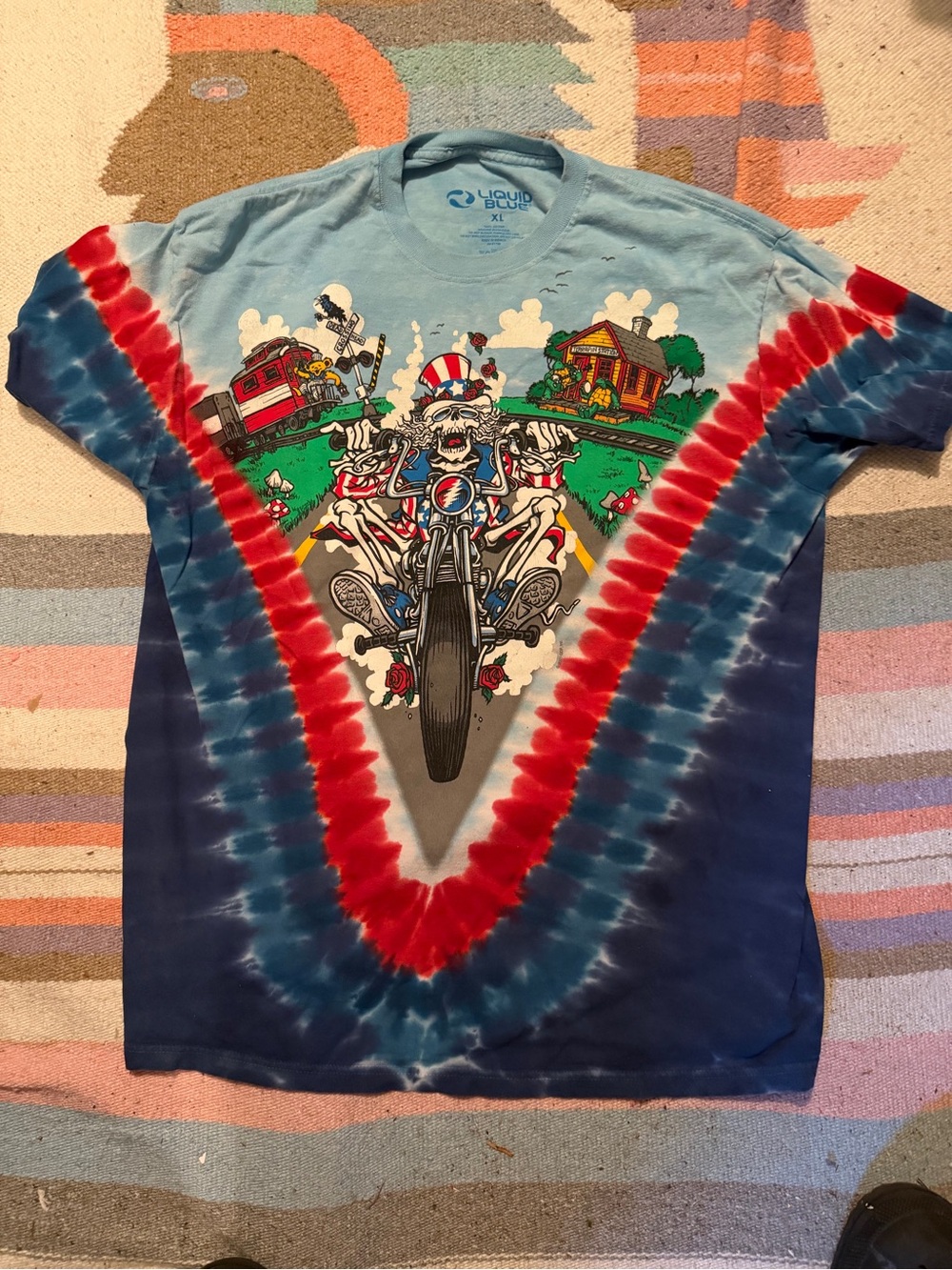 Grateful Dead Motorcycle Sam Tie-Dye Liquid blue T-Shirt Size XL